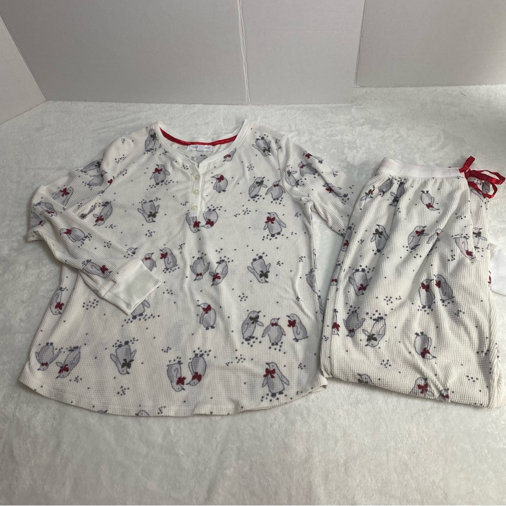 Midnight by Carole Hochman Penguin Pajama Set - White and Red Size S